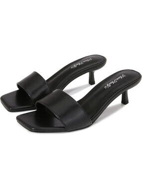 Women's Black Rubber Square Open Toe Low Heel Comfortable Slip On Office Heel